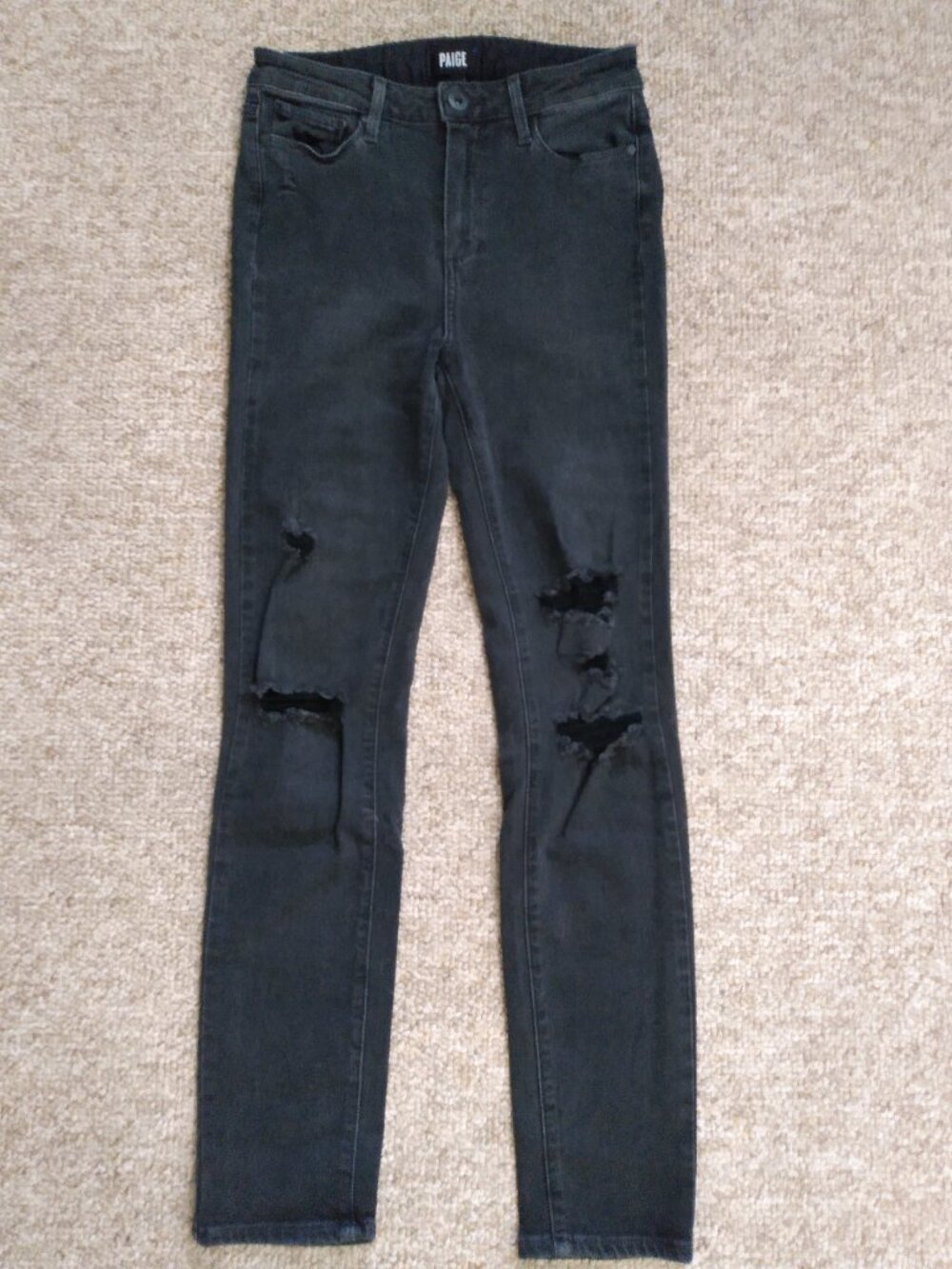 Paige Hoxton Crop Rollup Black Skinny Jeans Distressed Size 27/US 4 ~Made in USA